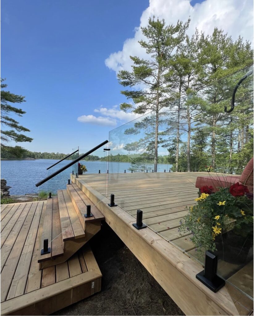 outdoor glass railing installation designs with deck
