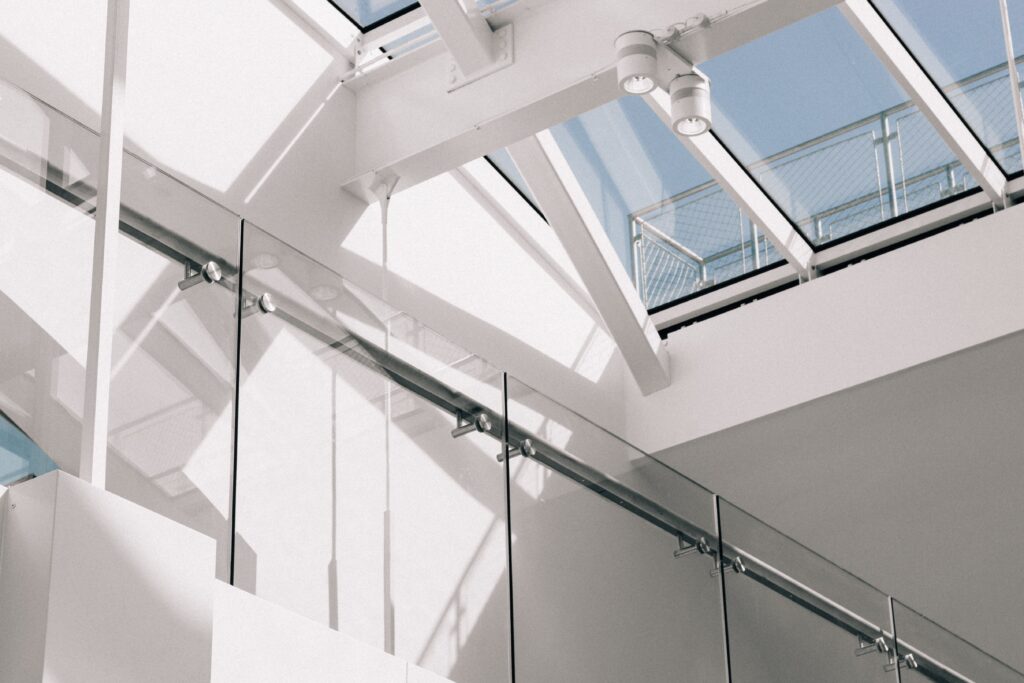 Laminated glass railing view with stairs and window railing
